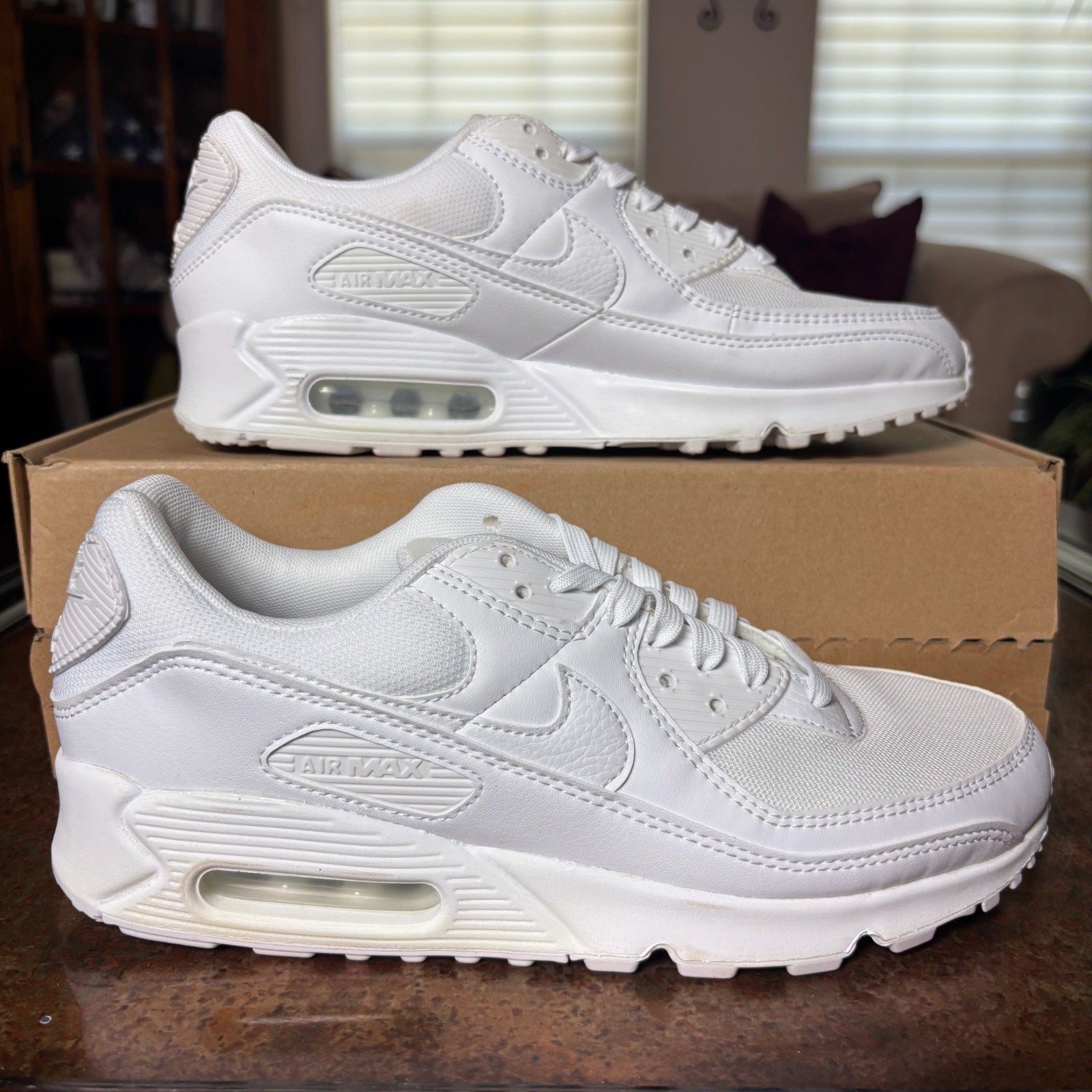 Nike Air Max 90 White Leather Mesh Athletic Lifestyle Sneakers Women's Sizes NEW