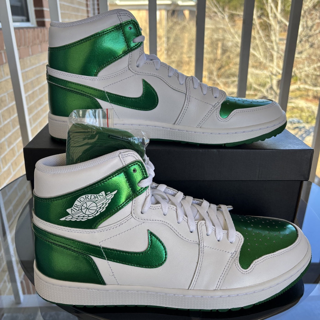 Nike Jordan 1 Retro High Golf White Metallic Pine Green Golf Shoe Mens Sizes NEW