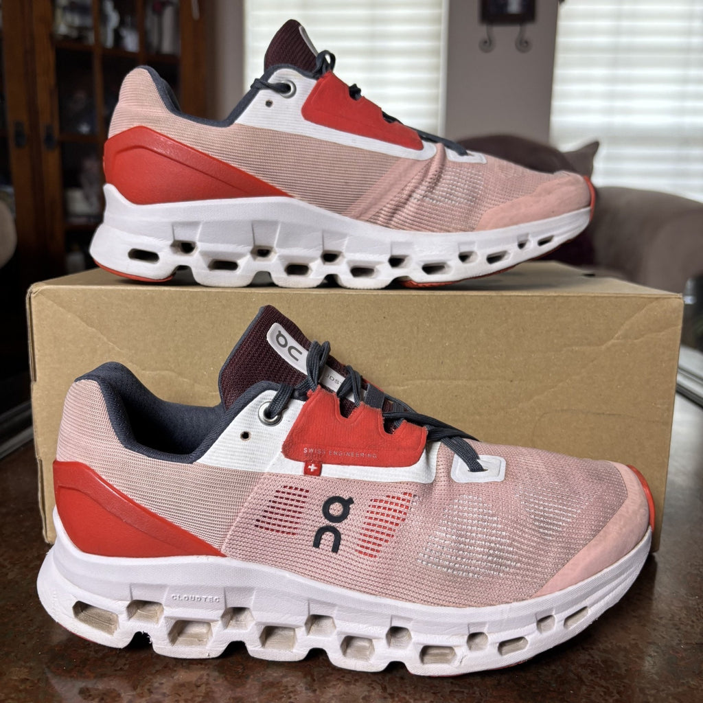 On Cloudstratus Shoes Women's Size 8 Pink Red Road Running Athletic Gym Sneakers