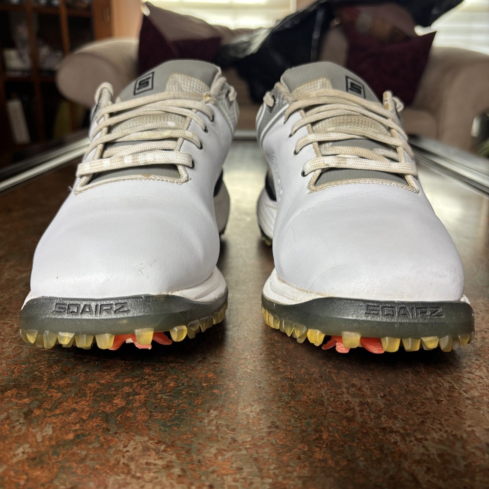 Sqairz Freedom Golf Shoes Women's Size 9 White Silver Soft Spike Sneakers Grass