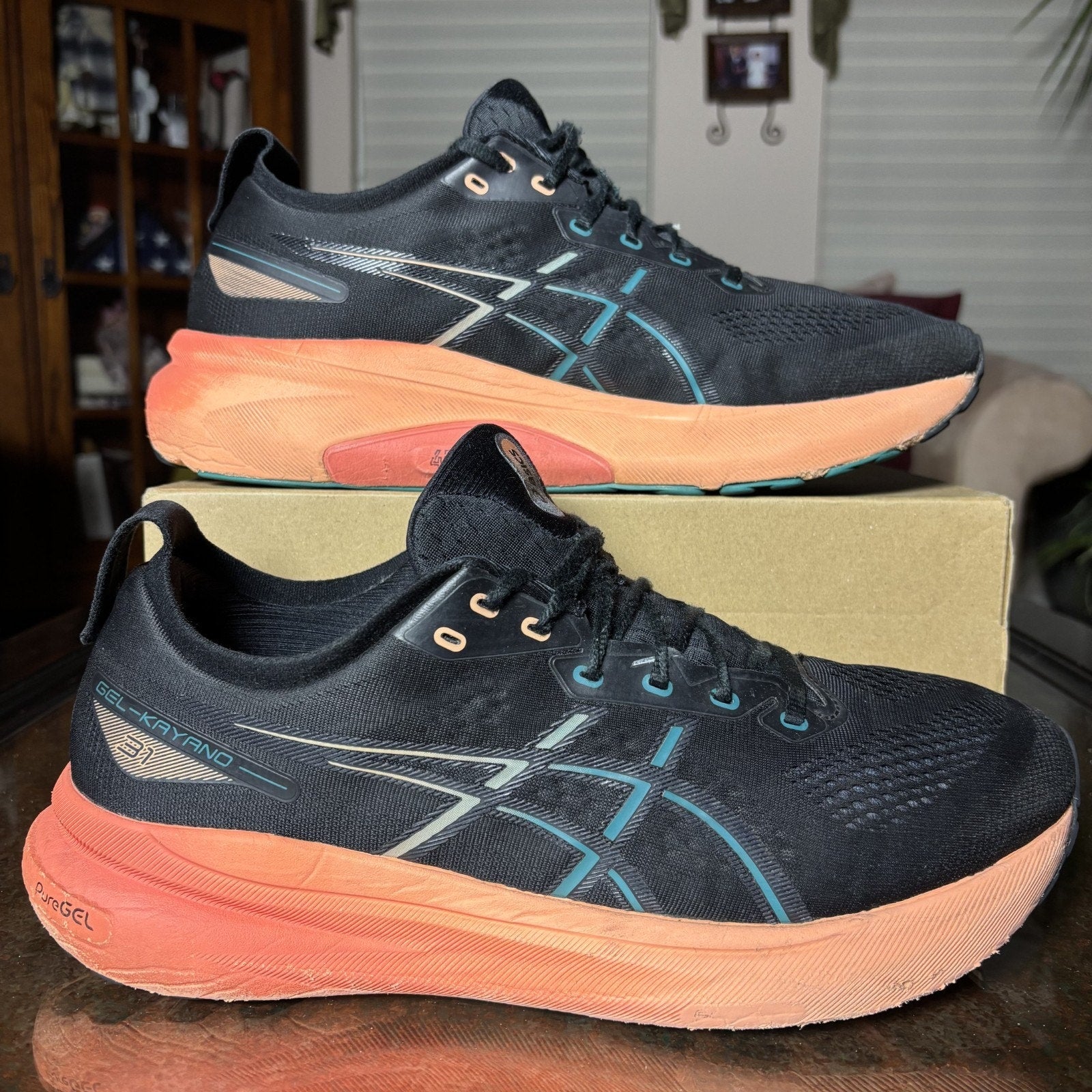 Asics Gel Kayano 31 Shoes Men's 13 Black Orange Road Running Athletic Sneakers