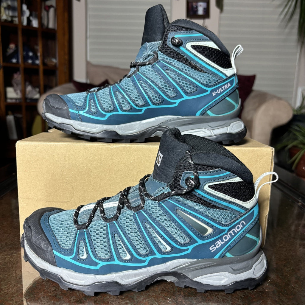 Salomon X-Ultra Mid Hiking Boots Women's Size 7.5 Blue Grey Trail Outdoor Shoes