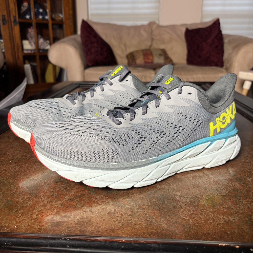 Hoka One One Clifton 7 Shoes Mens Size 14 Grey Road Running Athletic Gym Sneaker