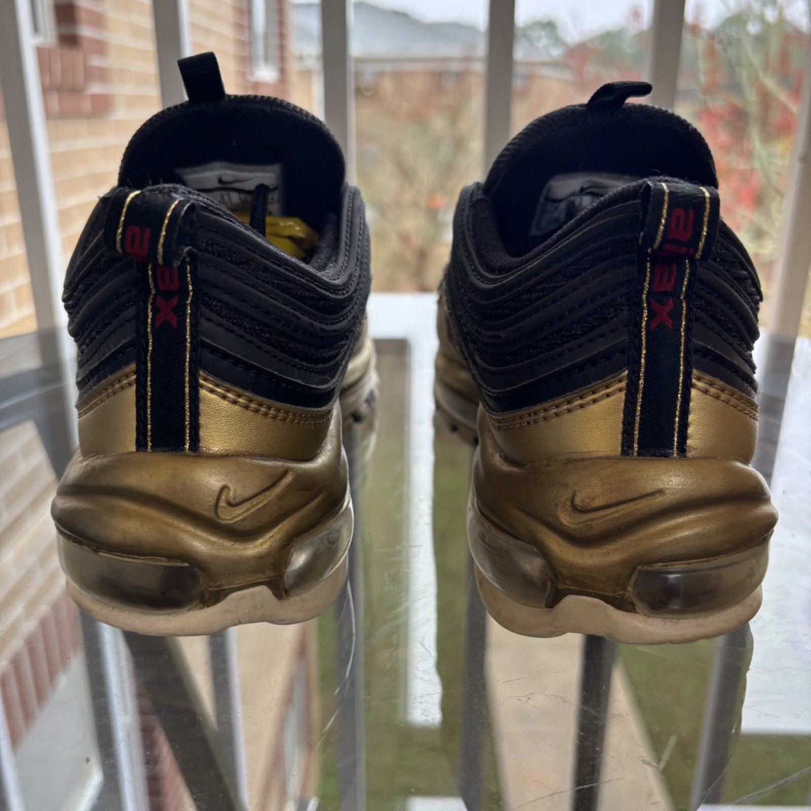 Nike Air Max 97 QS Shoes Women's Size 7.5 Black Gold Medal AT5458-002 Sneakers