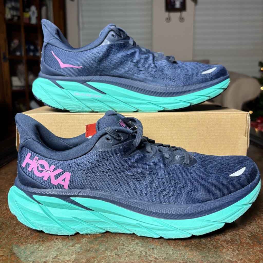 Hoka One One Clifton 8 Road Running Shoes Women's Size 10 Blue Athletic Sneakers