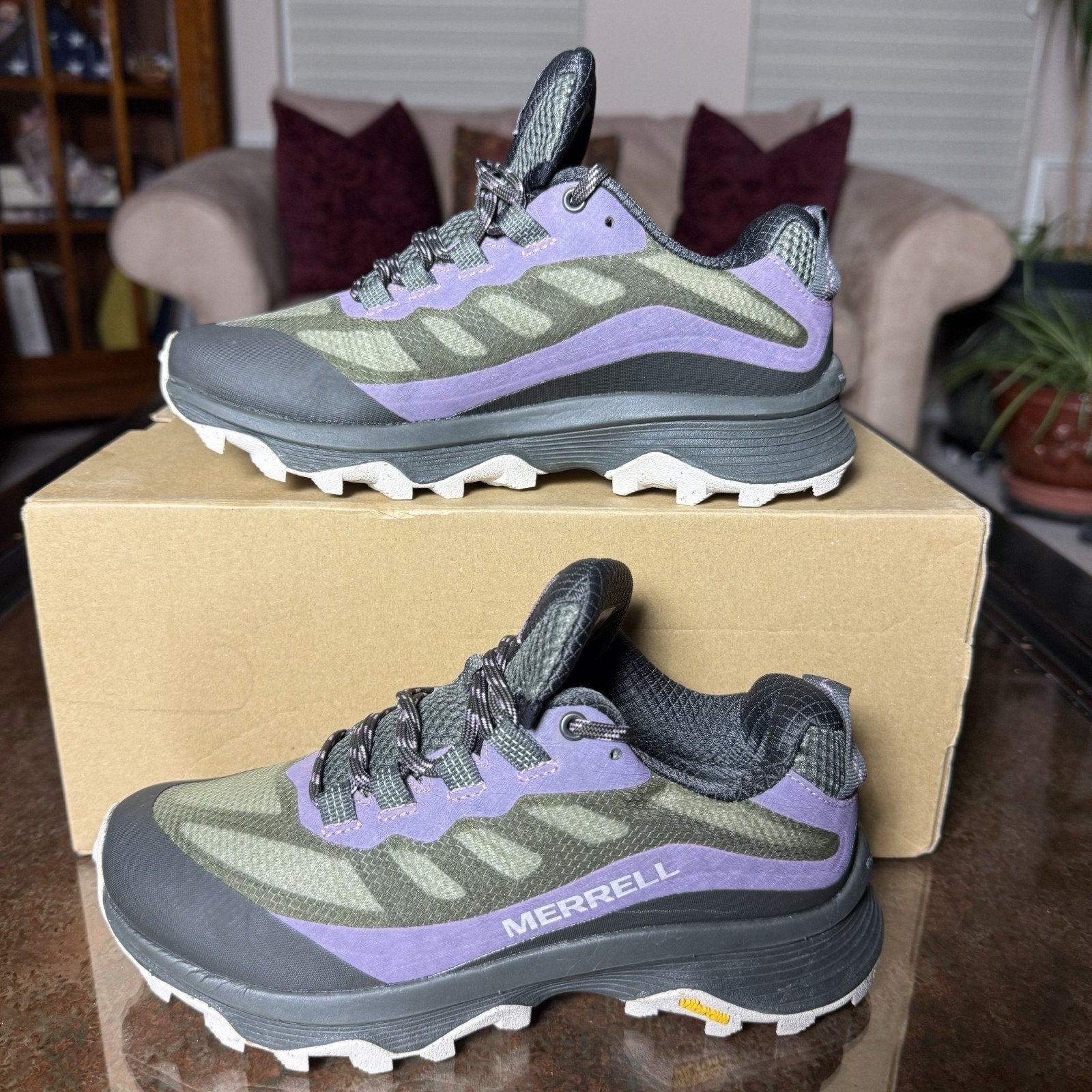 Merrell Moab Speed Low Shoes Women's 5 Green Purple Trail Running Hiking Sneaker