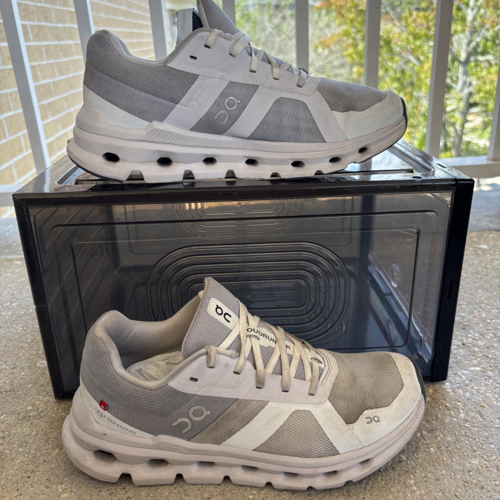 On Cloudrunner Shoes Womens Sz 7.5 White Gray Athletic Running Training Sneakers
