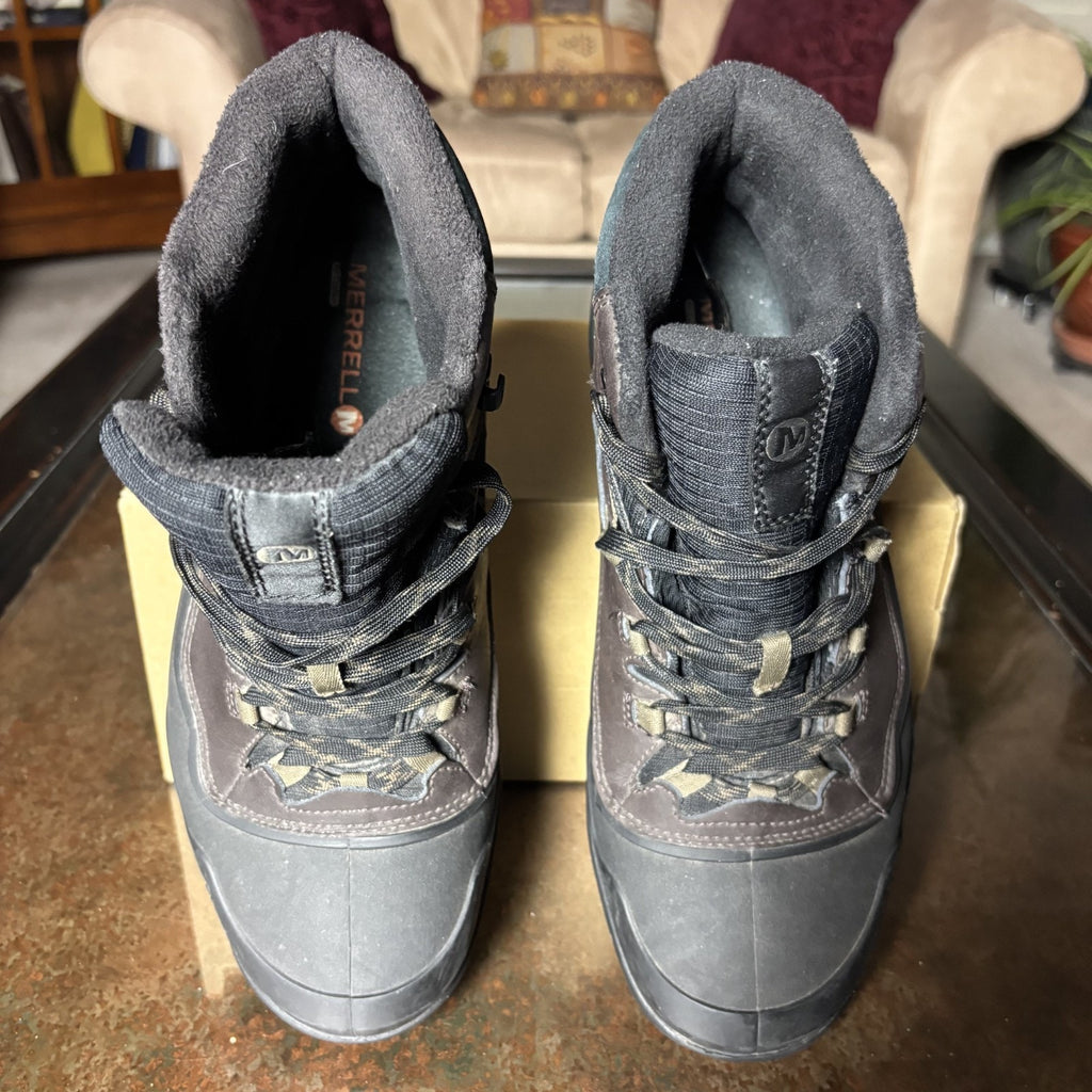 Merrell Overlook 6 Ice+ Snow Boot's Mens 9.5 Brown Black Artic Grip Waterproof