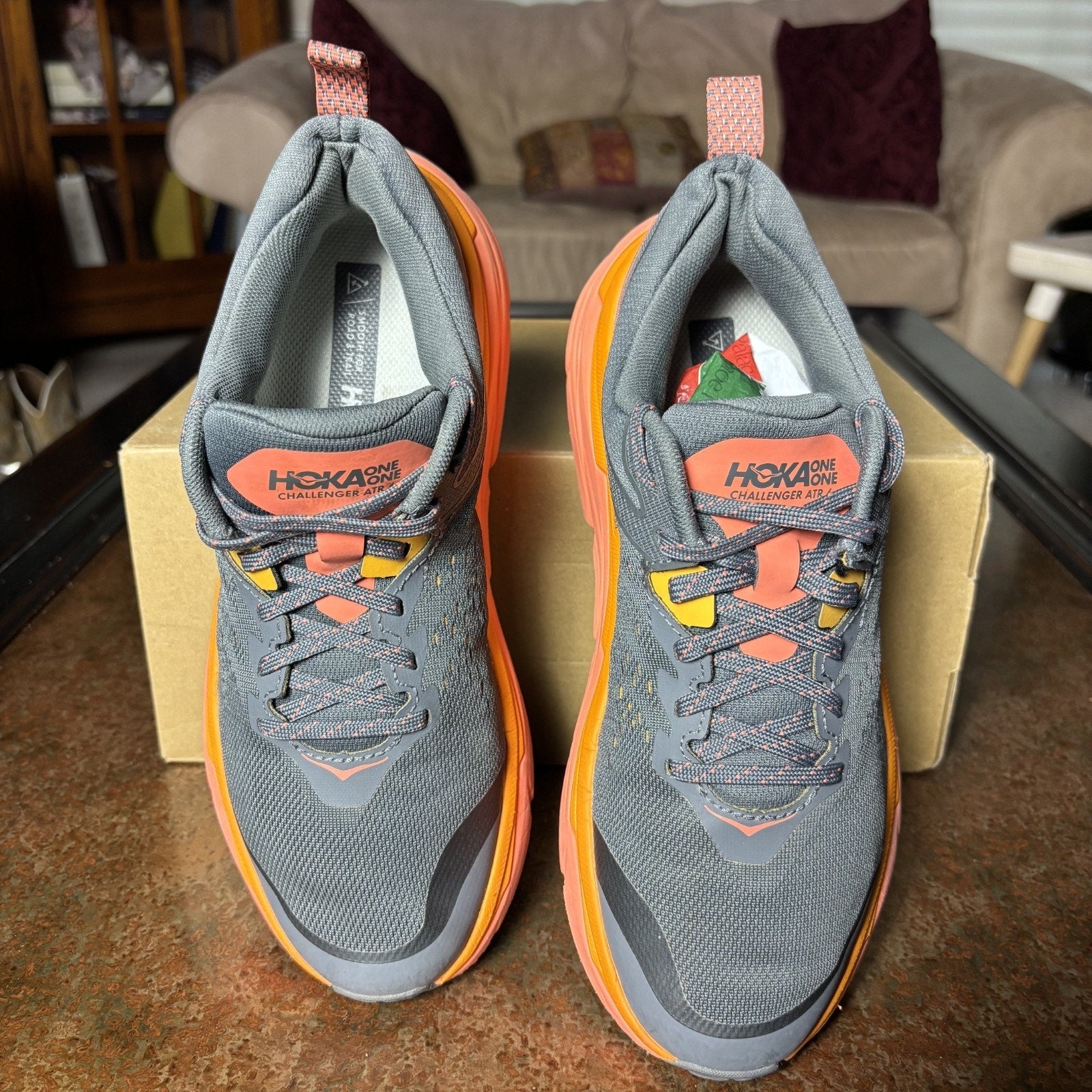 Hoka One One Challenger ATR 6 Shoes Women's Size 8.5 Grey Orange Trail Running
