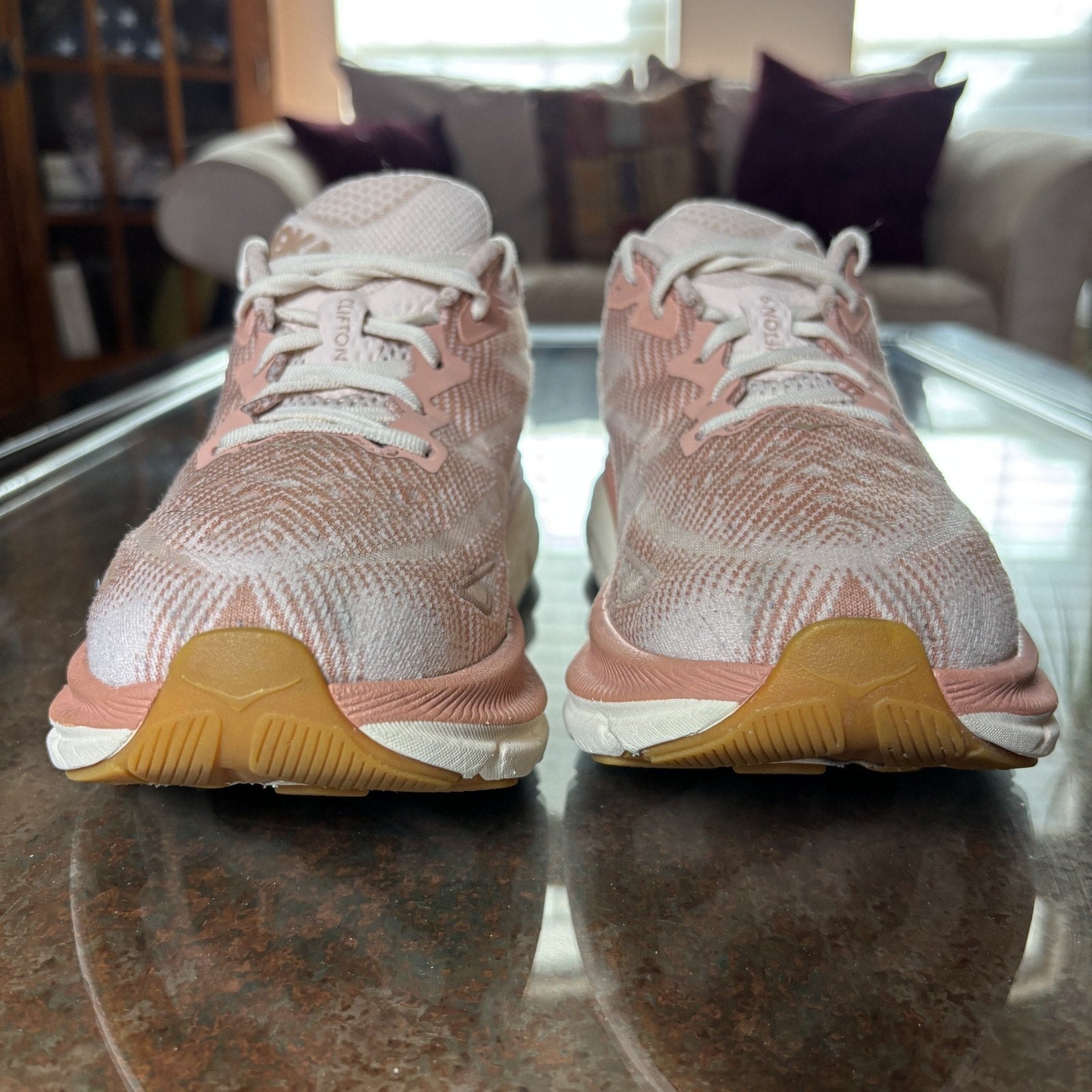 Hoka One One Clifton 9 Shoes Womens Size 9.5 Pink Road Running Athletic Sneakers