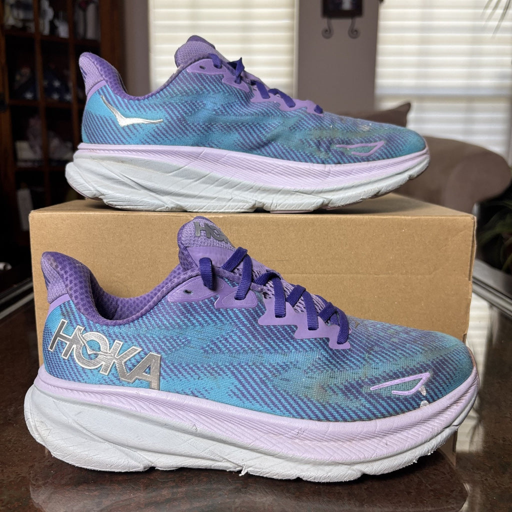Hoka One One Clifton 9 Women's 9 Blue Purple Road Running Athletic Shoes Sneaker