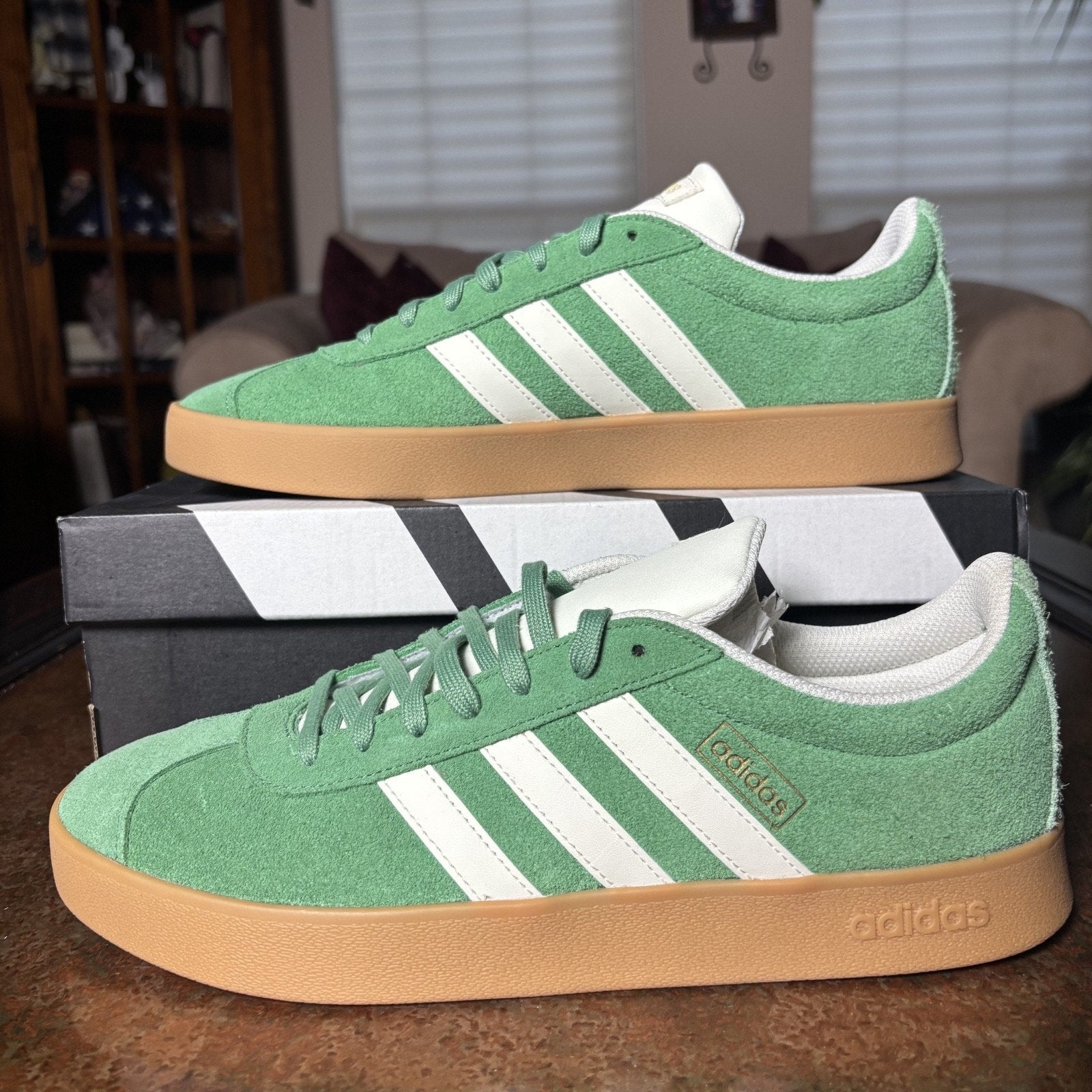 Adidas VL Court 2.0 Shoes Mens Size 10 Green White Lifestyle Casual Sneakers NEW