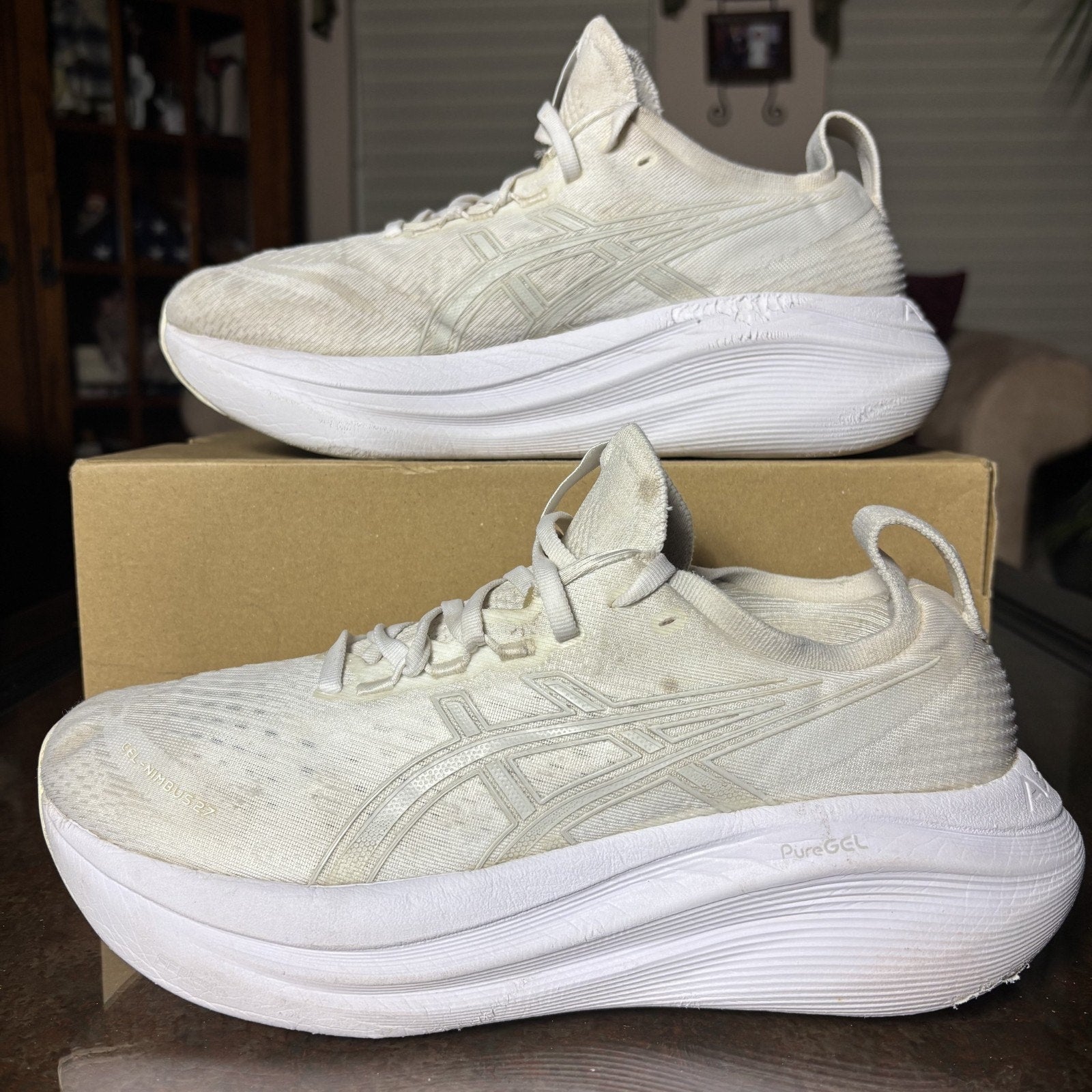 ASICS Gel-Nimbus 27 Shoes Womens 10 White Road Running Athletic Comfort Sneakers
