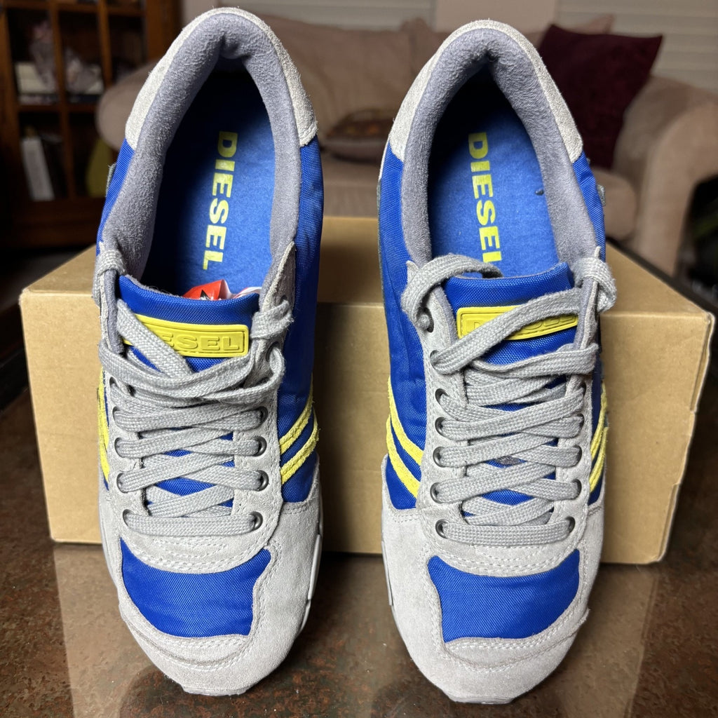 Diesel Harold Solar Shoes Men's Sz 7 Blue Grey Cow Leather Sneakers Vintage Rare