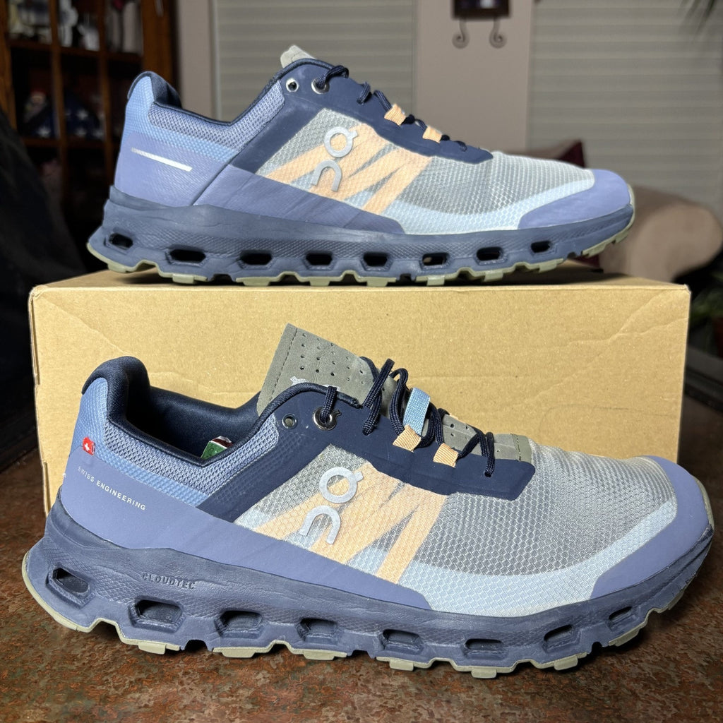 On Cloudvista Men's 9.5 Grey Blue Trail Running Athletic Outdoor Shoes Sneakers