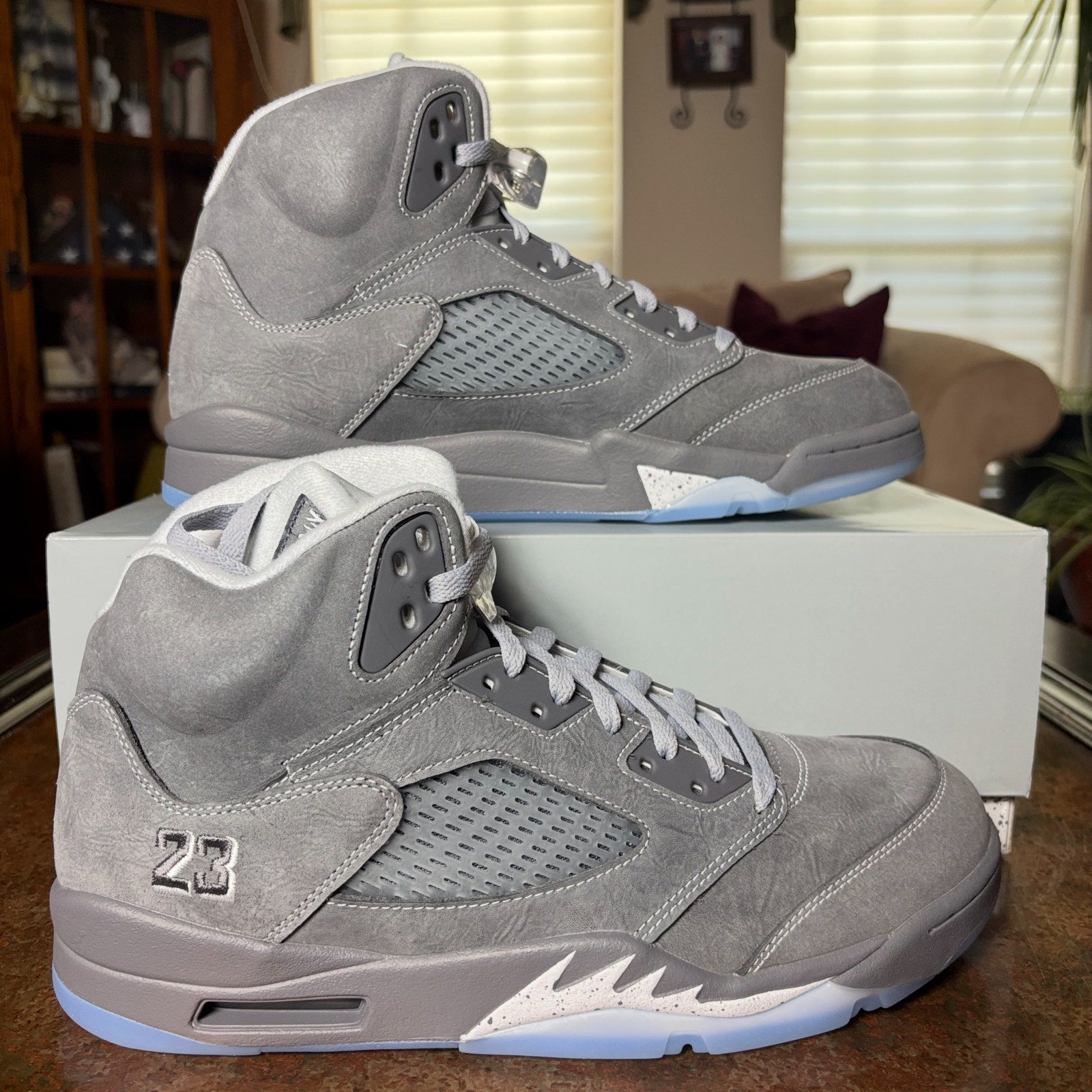 Nike Air Jordan 5 Retro Wolf Grey Suede Basketball Shoes Sneakers Mens Sizes New