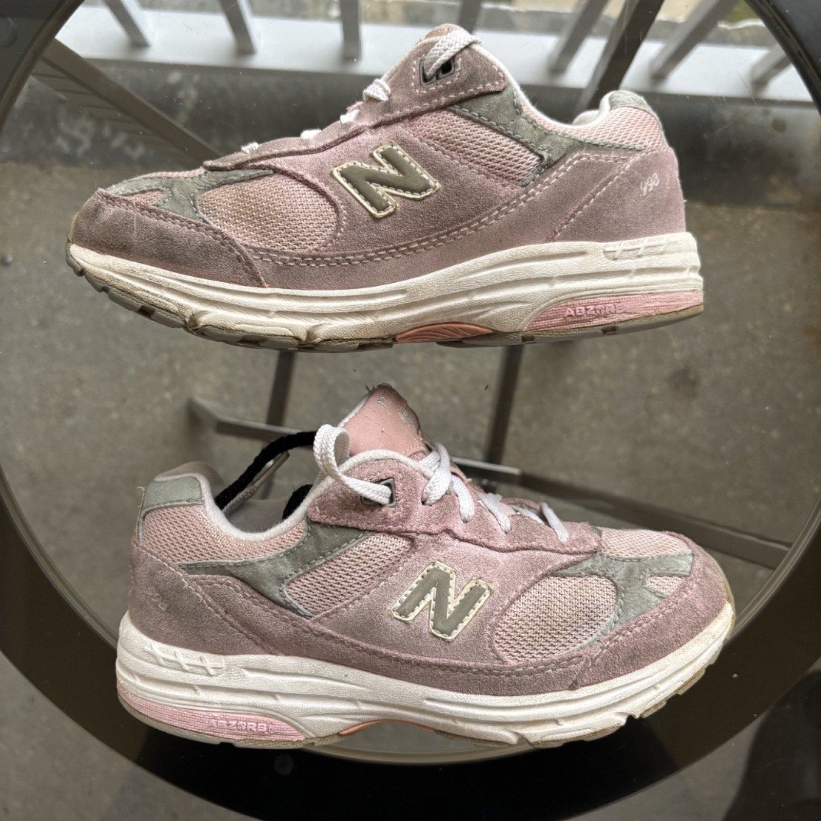 New Balance 993 Shoes Kids Size 2.5 Pink Gray Suede Athletic KJ993PKP Sneakers