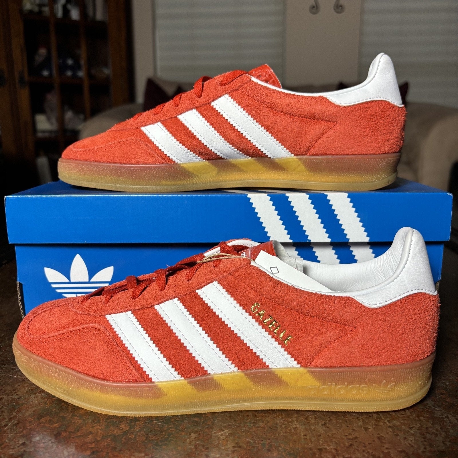 Adidas Gazelle Indoor Orange White Suede Lifestyle Shoes Sneakers Women's Sizes