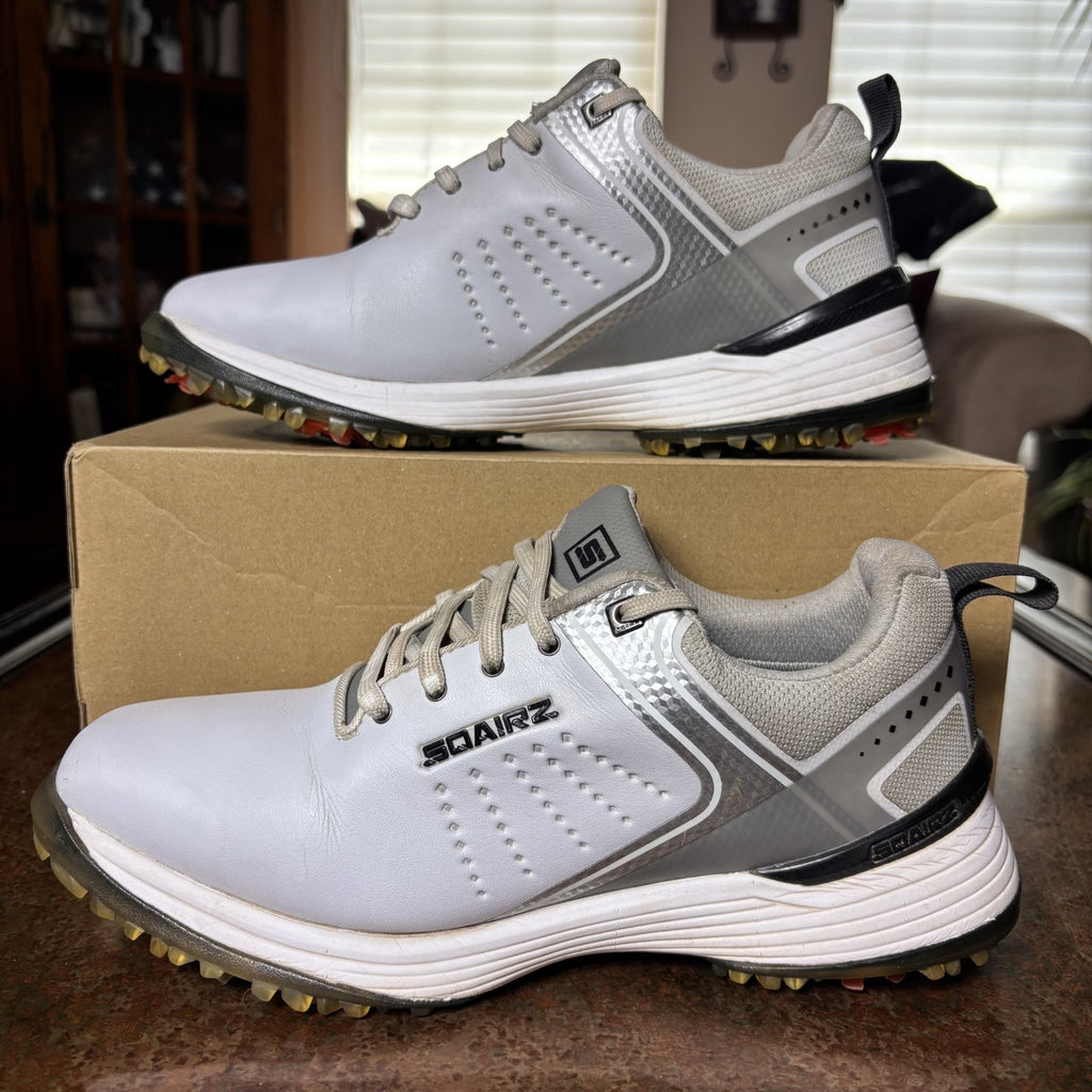 Sqairz Freedom Golf Shoes Women's Size 9 White Silver Soft Spike Sneakers Grass