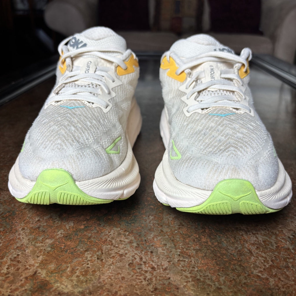 Hoka One One Clifton 9 Shoes Womens Size 8.5 Beige Running Athletic Gym Sneakers