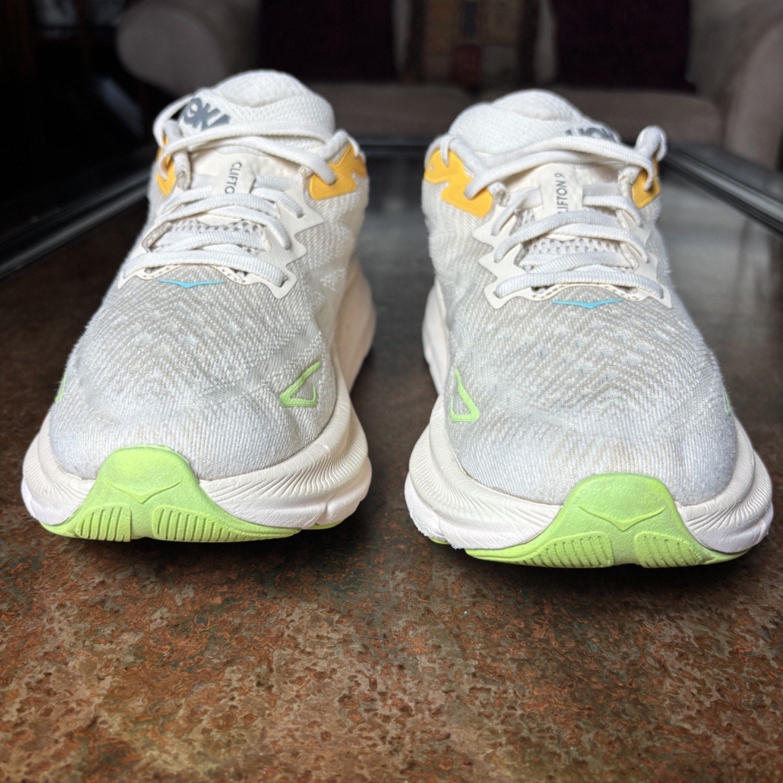 Hoka One One Clifton 9 Shoes Womens Size 8.5 Beige Running Athletic Gym Sneakers