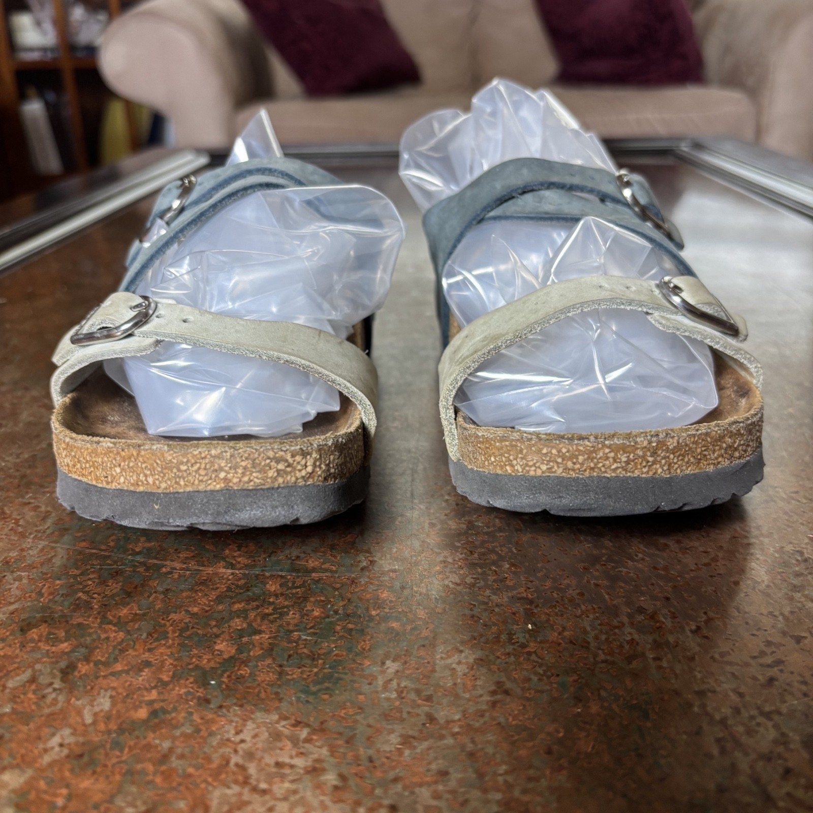 Birkenstock Salina Sandals Blue Green Strappy Slides Women's Size EU 38 US 7-7.5