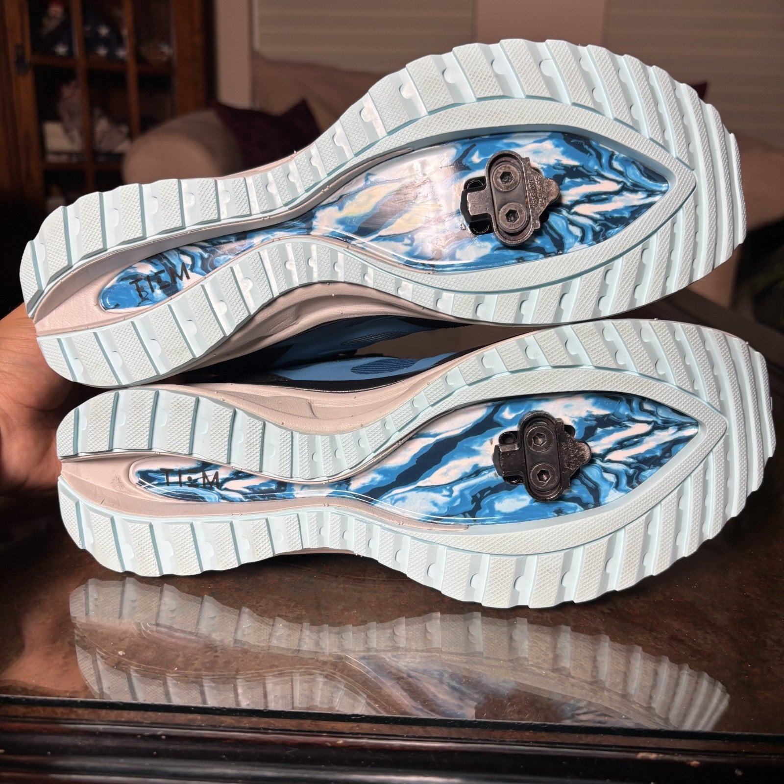 Tiem VIA Slipstream Cycling Shoes Womens Size 10 Blue Biking Outdoor SPD Clip In