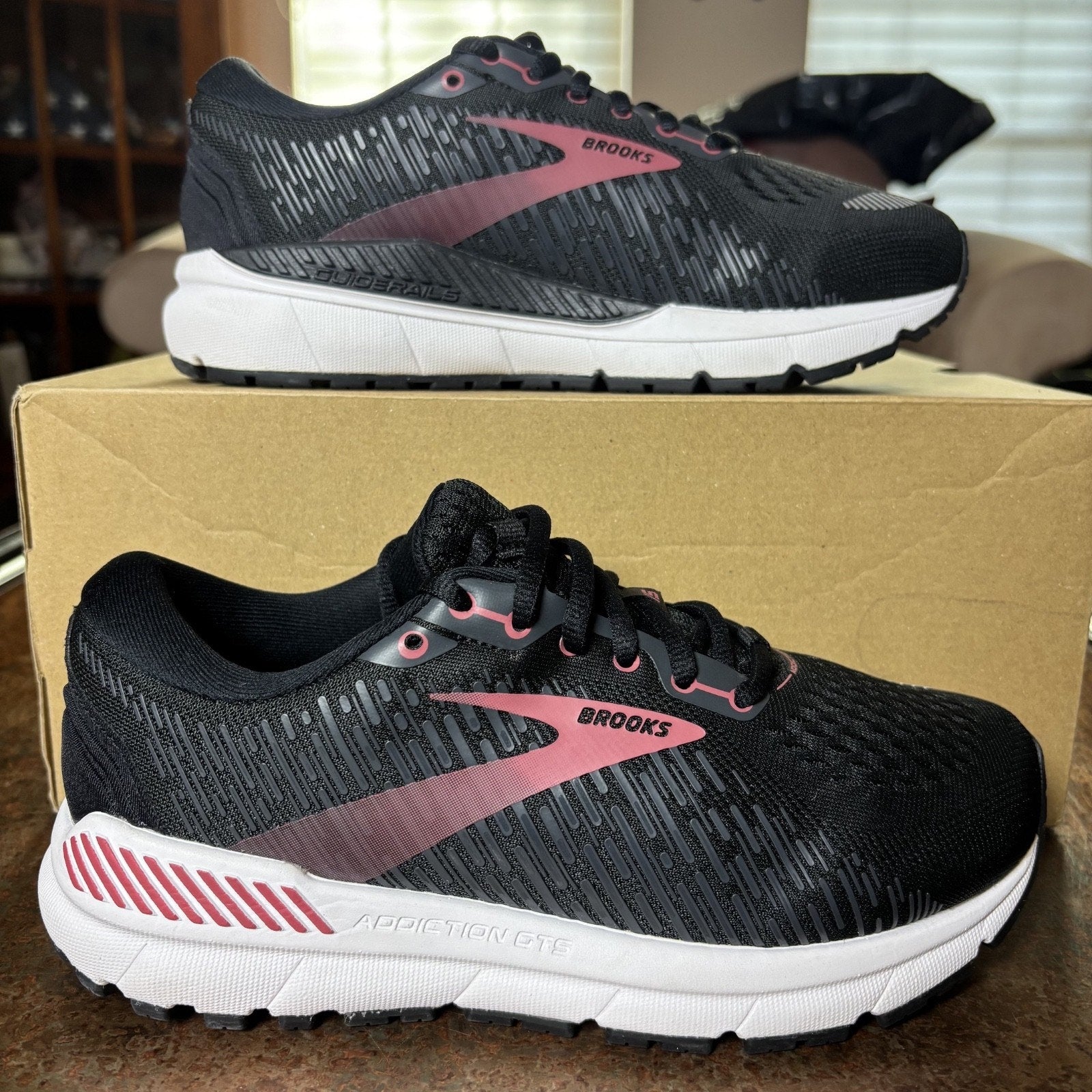 Brooks Addiction GTS 15 Shoes Women's 6.5 2E Wide Black Pink Comfort Sneakers