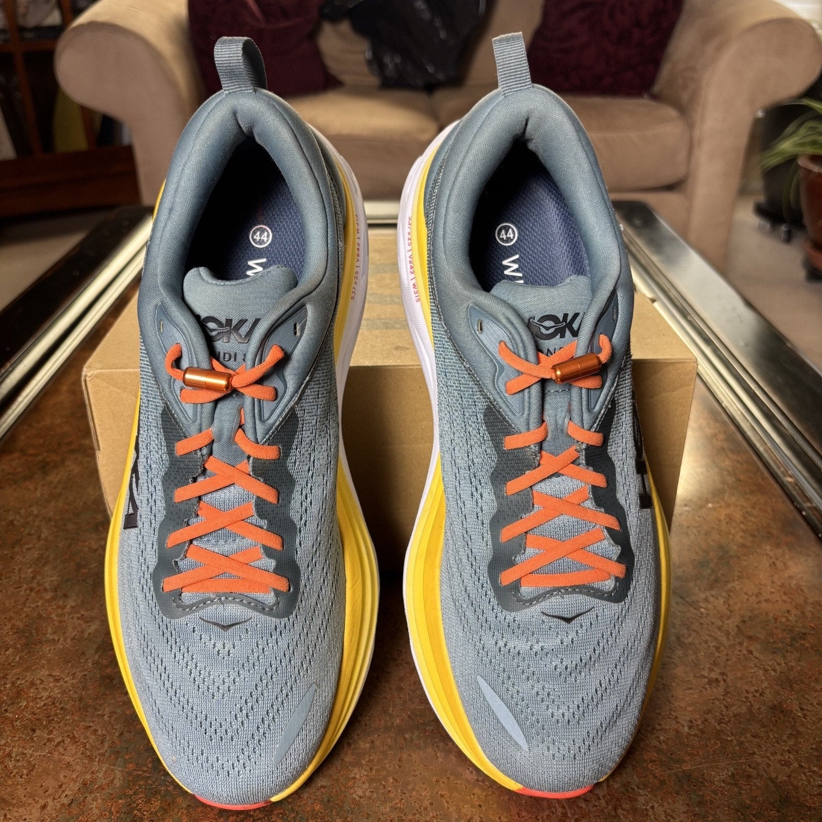 Hoka One One Bondi 8 Shoes Mens Size 11 Blue Yellow Road Running Comfort Sneaker