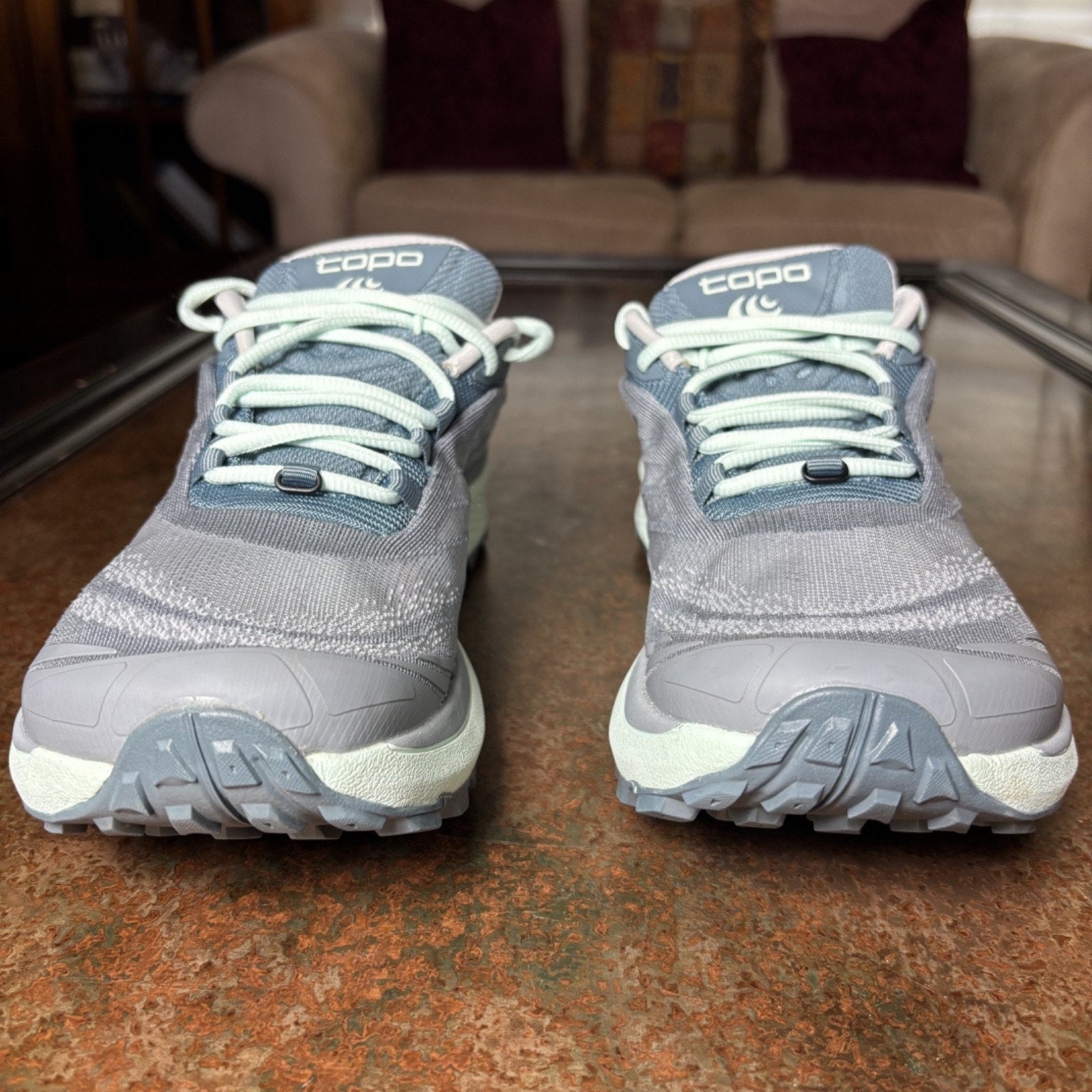 Topo Athletic Pursuit 2 Shoes Women's Size 10 Grey Mint Trail Running Sneakers