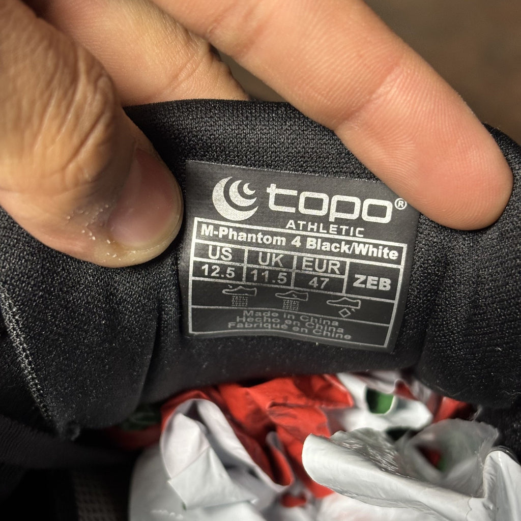 Topo Athletic Phantom 4 Shoes Mens Size 12.5 Black White Road Running Athletic