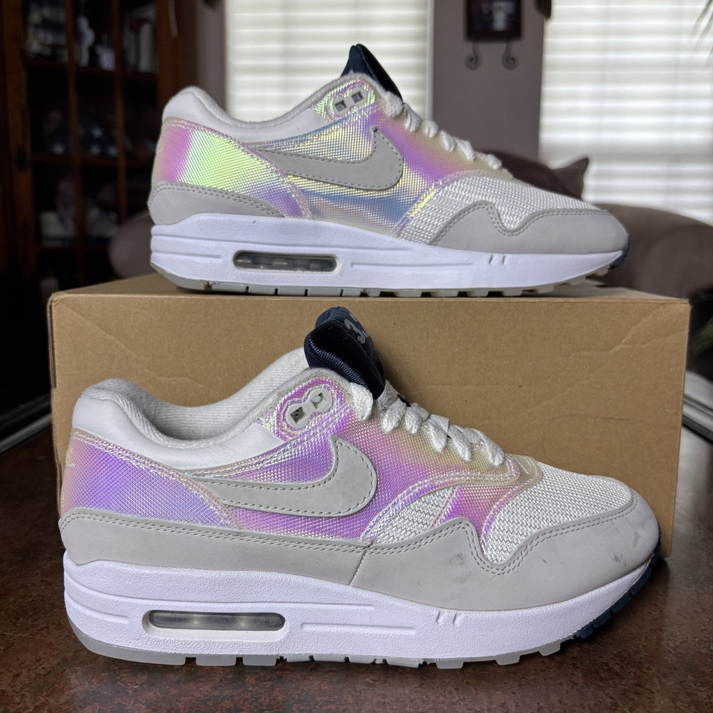 Nike Air Max 1 AMD Shoes Women's 8 White Iridescent La Ville Lumiere Sneakers