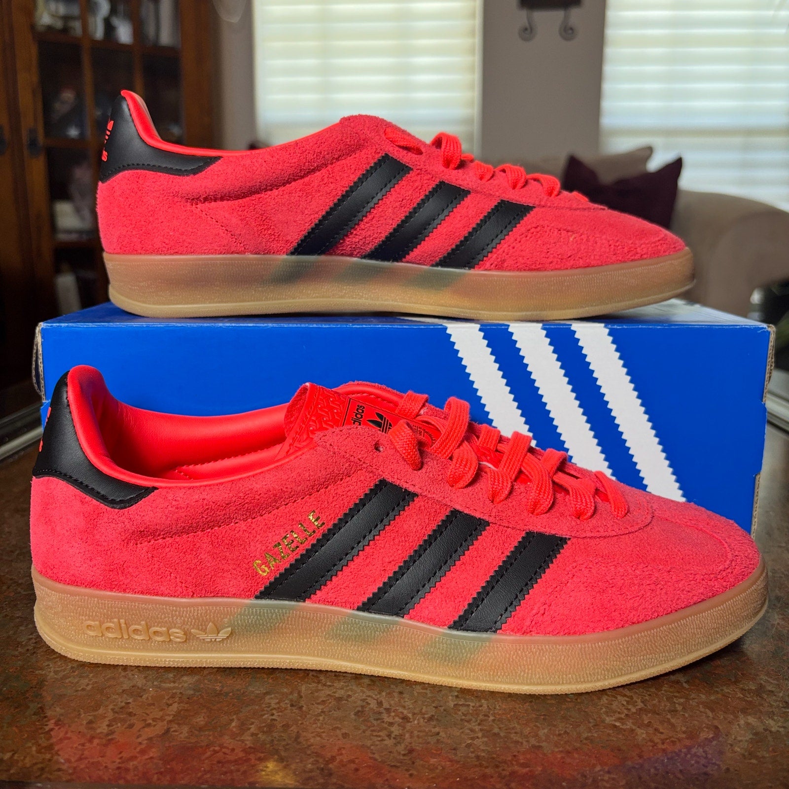 Adidas Gazelle Indoor Red Black Gum Suede Lifestyle Shoes Sneaker Mens Sizes NEW