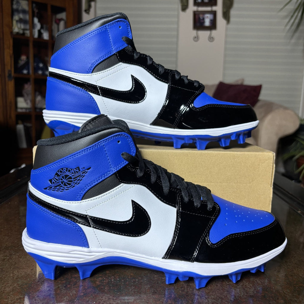 Nike Air Jordan 1 Mid TD Football Cleats Mens Size 12 Black Blue Patent Leather