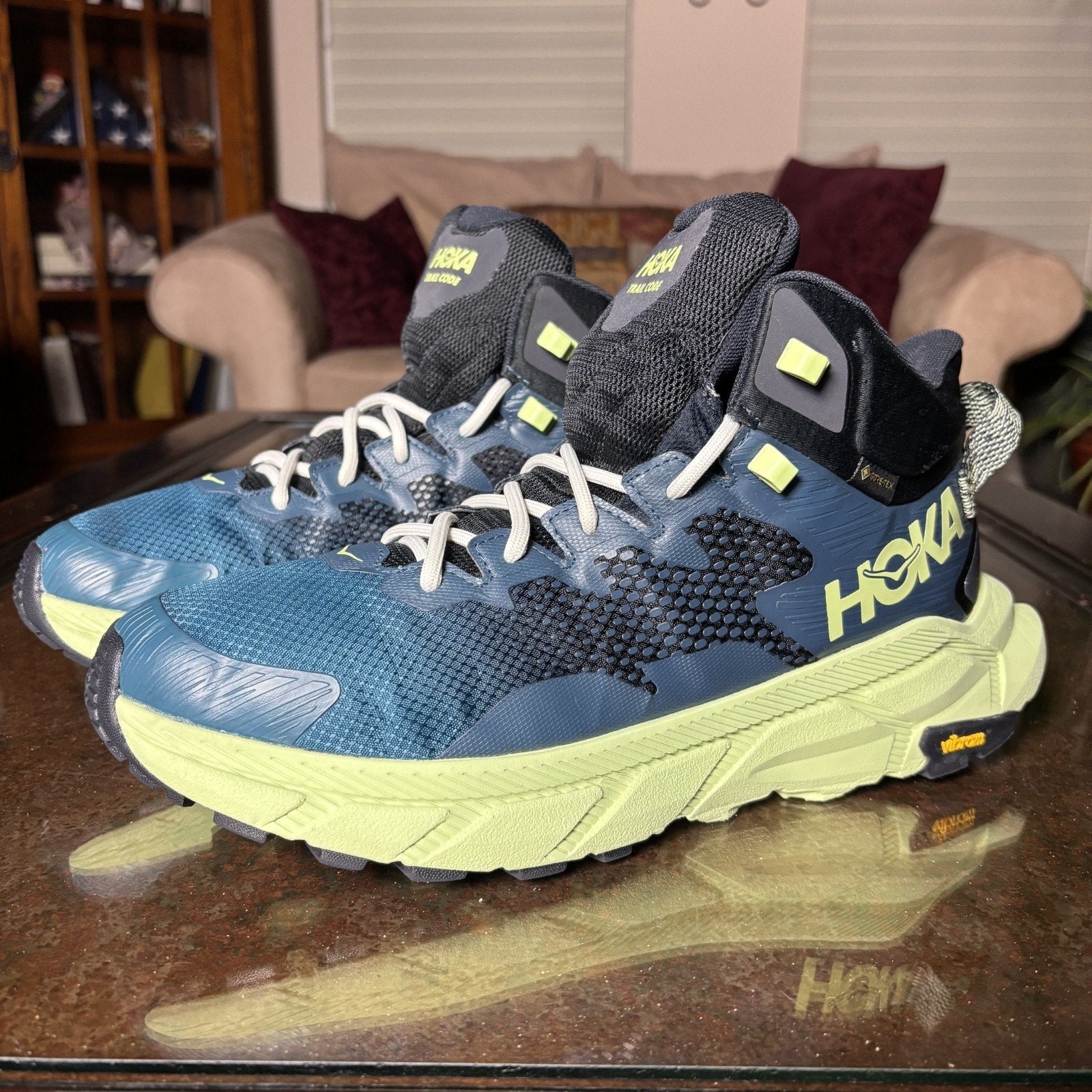 Hoka One One Trail Code GTX Hiking Boots Mens Size 11 Blue Outdoor Running Shoes