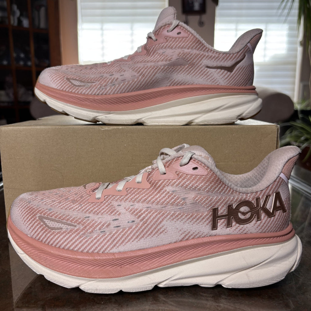 Hoka One One Clifton 9 Shoes Womens Size 9.5 Pink Road Running Athletic Sneakers