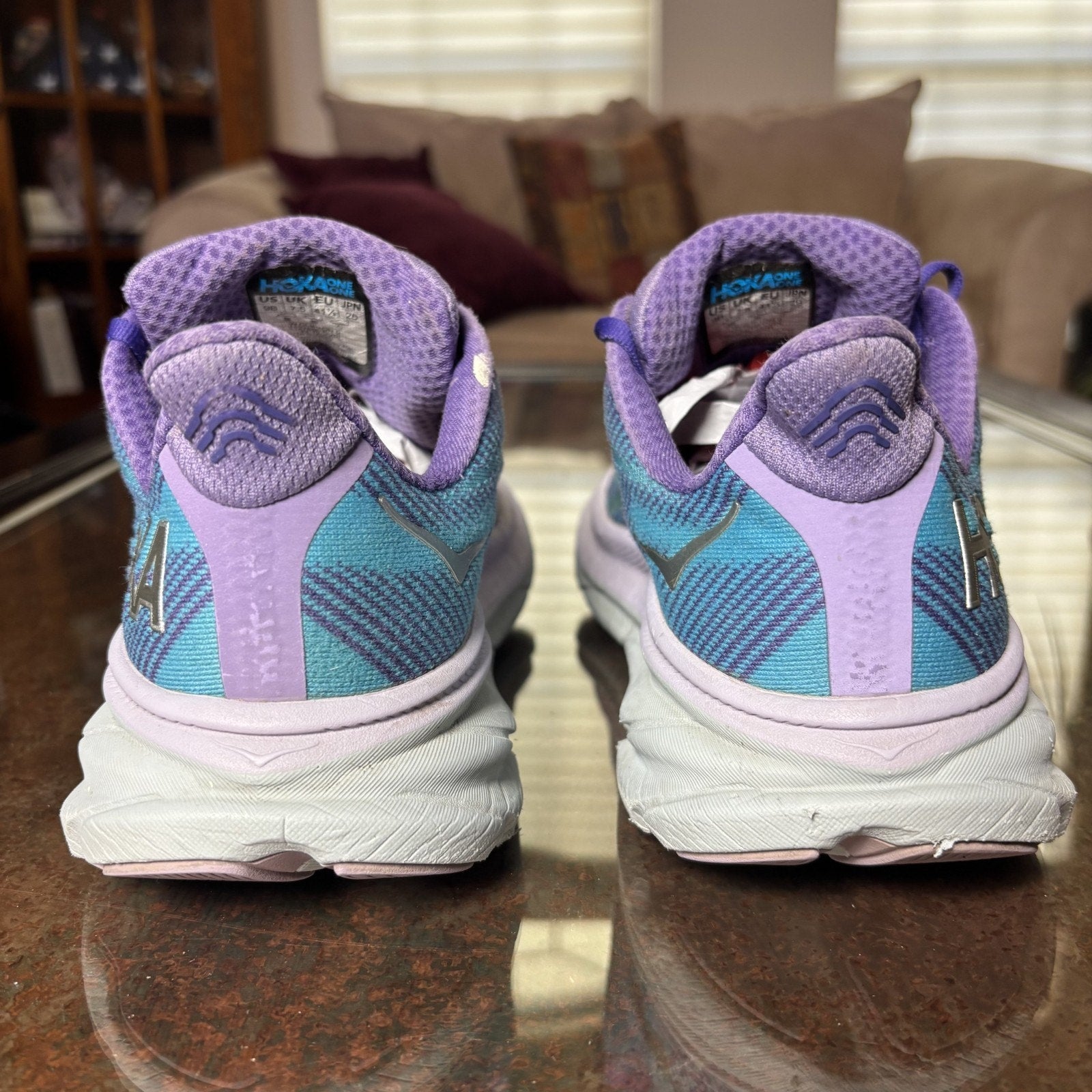 Hoka One One Clifton 9 Women's 9 Blue Purple Road Running Athletic Shoes Sneaker