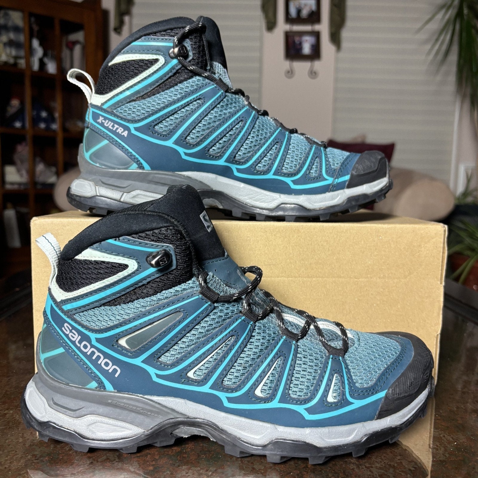 Salomon X-Ultra Mid Hiking Boots Women's Size 7.5 Blue Grey Trail Outdoor Shoes