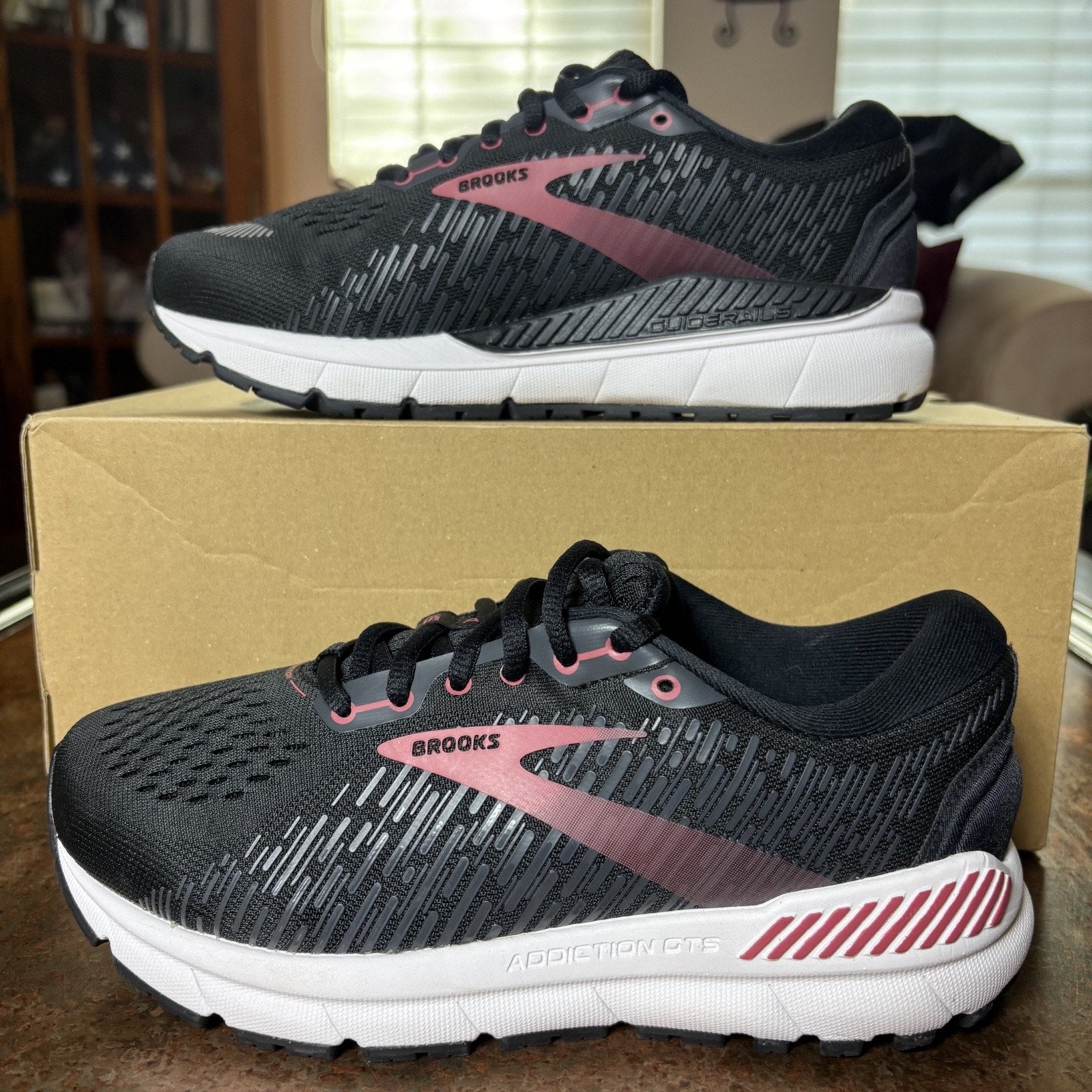 Brooks Addiction GTS 15 Shoes Women's 6.5 2E Wide Black Pink Comfort Sneakers
