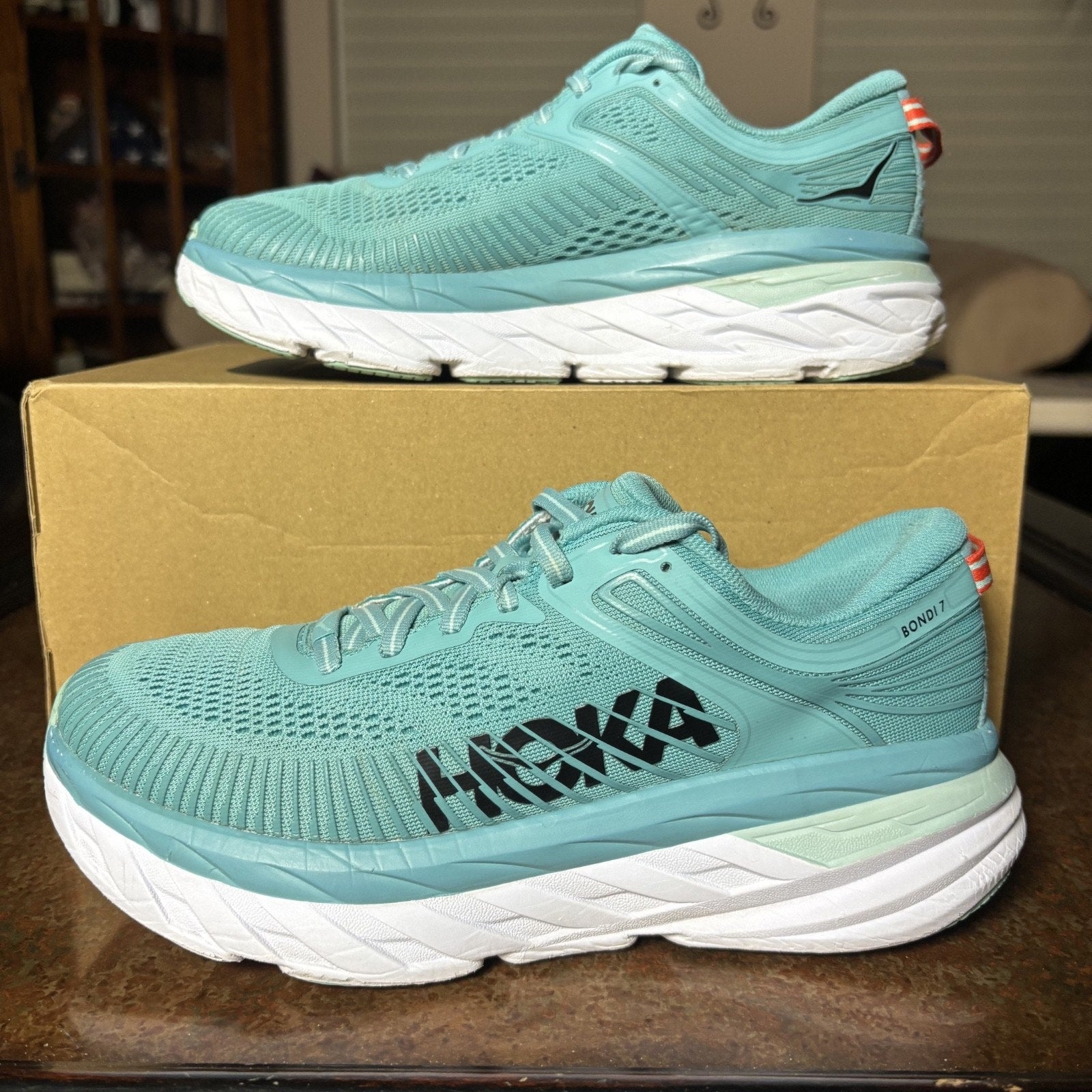 Hoka One One Bondi 7 Shoes Women's 7.5 Blue Road Running Athletic Gym Sneakers