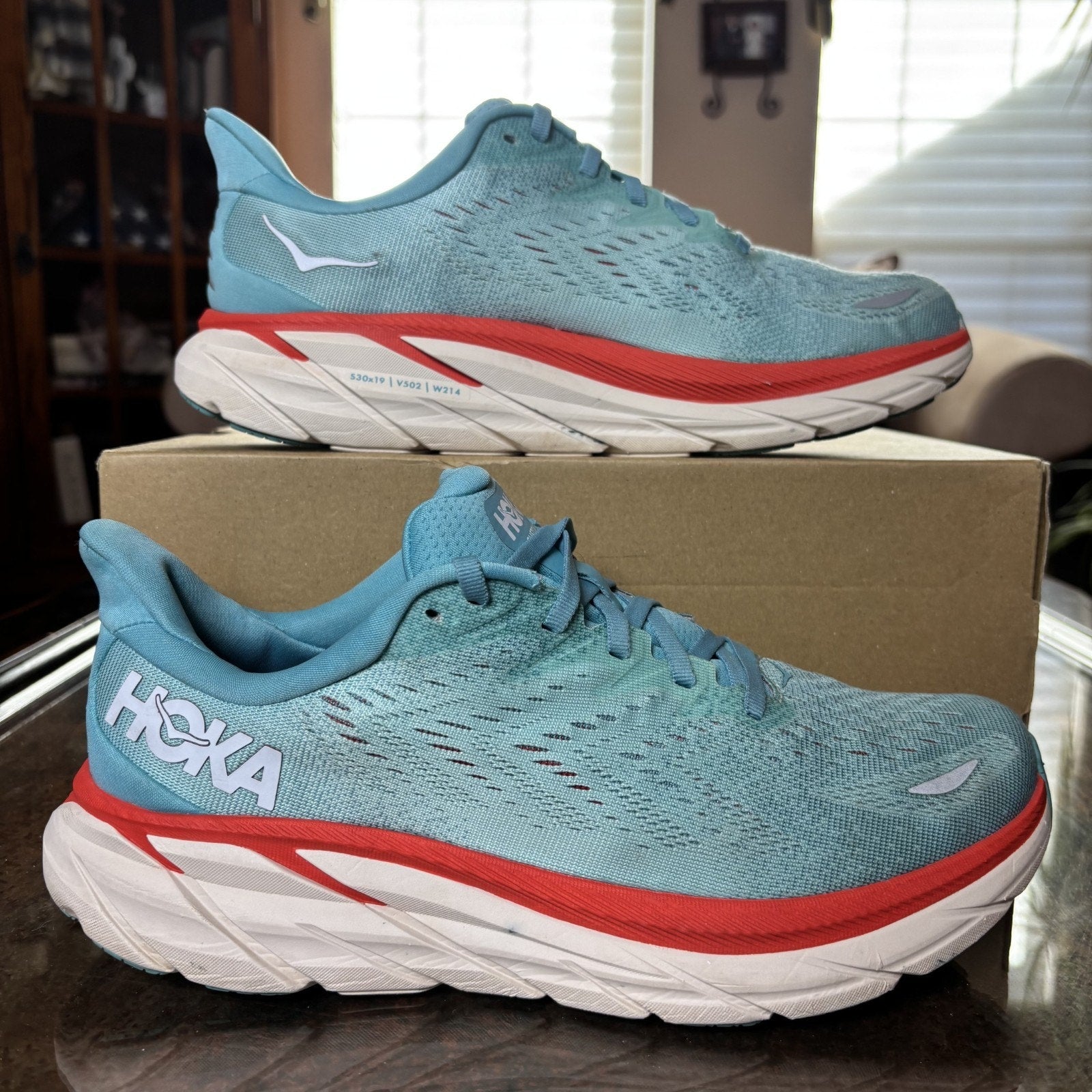 Hoka One One Clifton 8 Shoes Womens 10 D Wide Blue Athletic Running Gym Sneakers