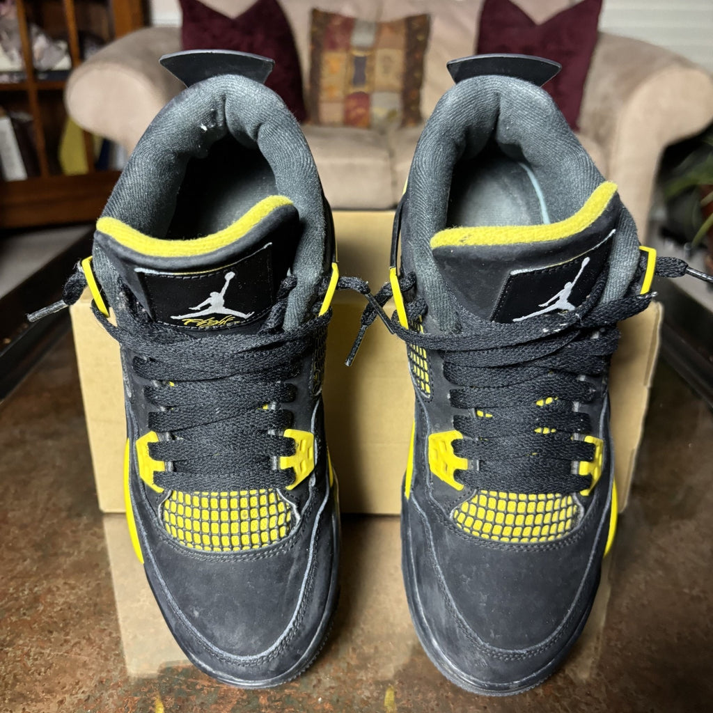 Air Jordan 4 Retro Thunder GS Size 7 Black Yellow Basketball Gym Shoes Sneakers