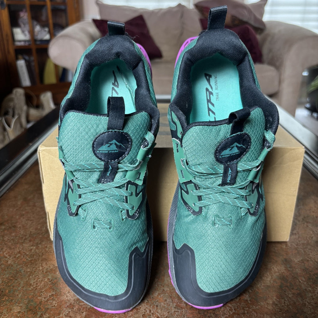 Altra Lone Peak 7 Mens 9.5 Green Purple Trail Running Athletic Outdoor Gym Shoes