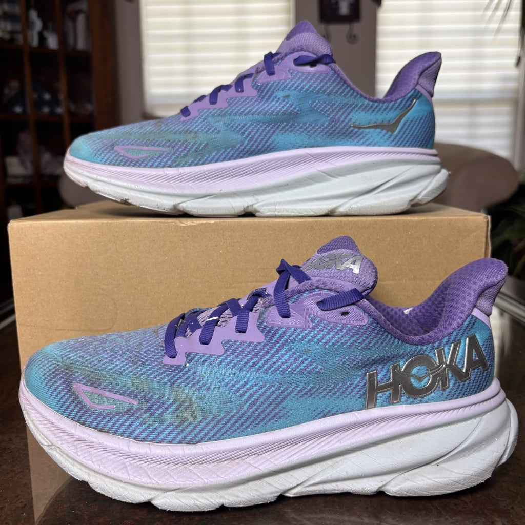 Hoka One One Clifton 9 Women's 9 Blue Purple Road Running Athletic Shoes Sneaker