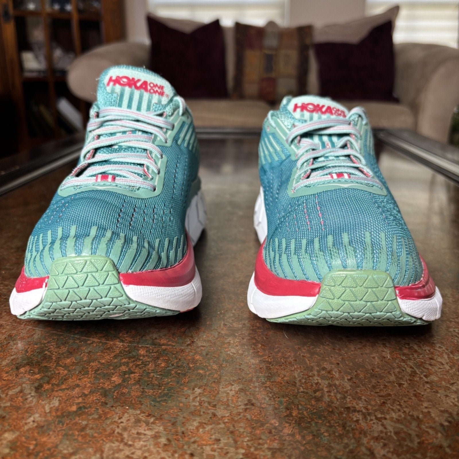 Hoka One One Clifton 5 Shoes Womens 9.5 Green Road Running Athletic Gym Sneakers