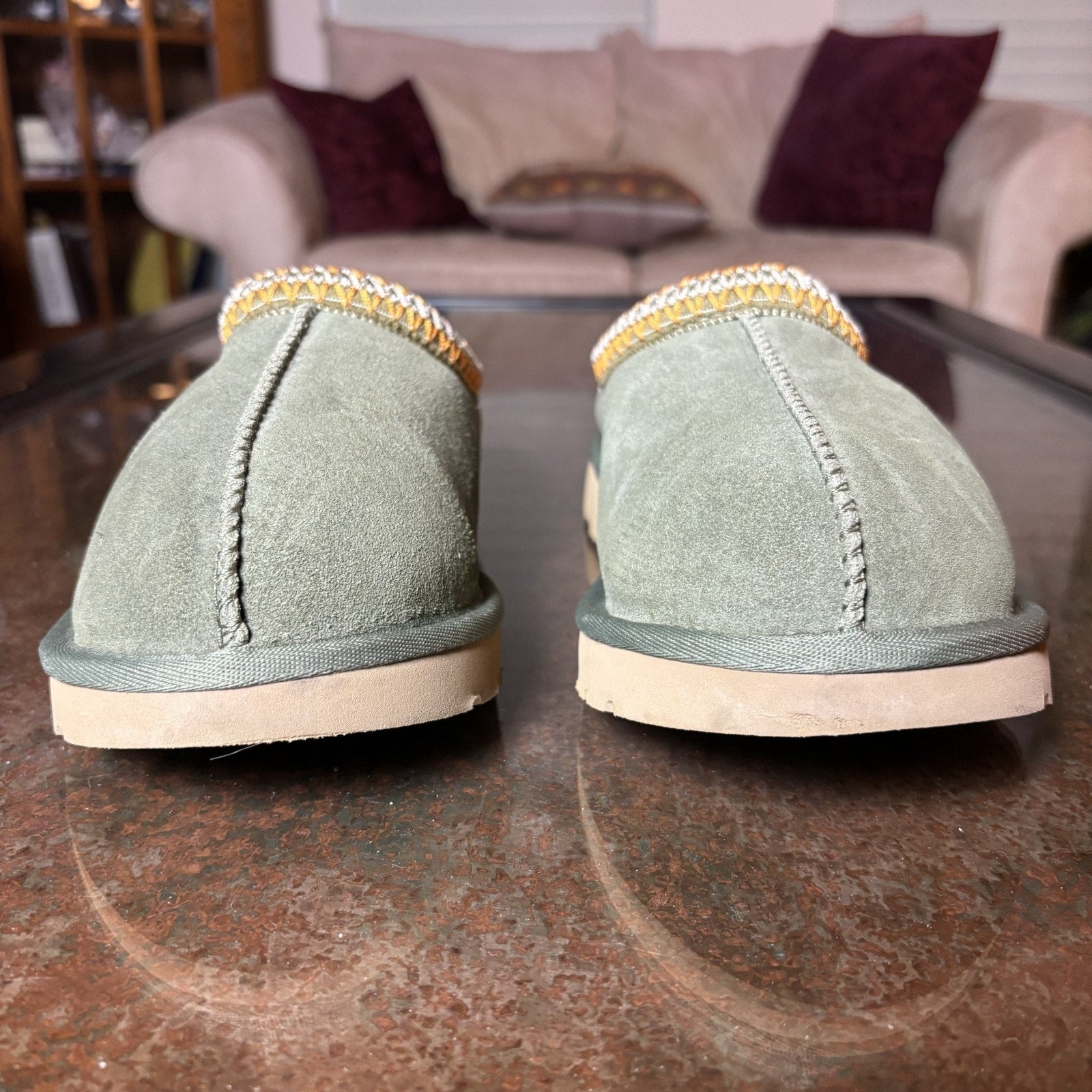 UGG Tasman Slippers Women's 8 Olive Green Lined Suede Sheep Skin Shoes Sneakers