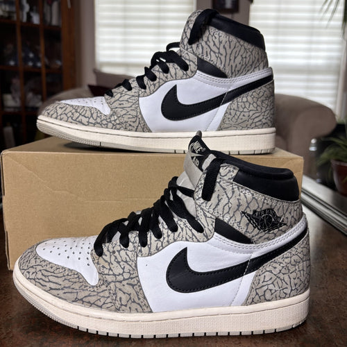 Air Jordan 1 Retro High OG Sneakers Mens Size 8 White Grey Cement Elephant Print
