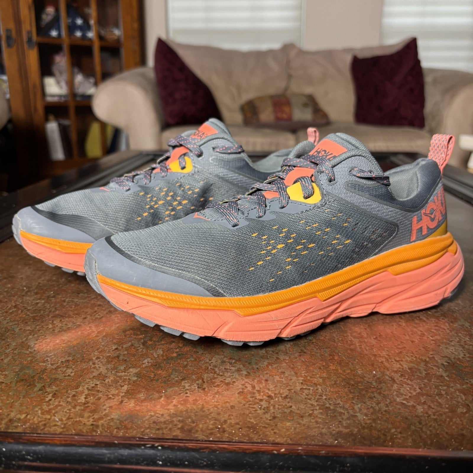 Hoka One One Challenger ATR 6 Shoes Women's Size 8.5 Grey Orange Trail Running