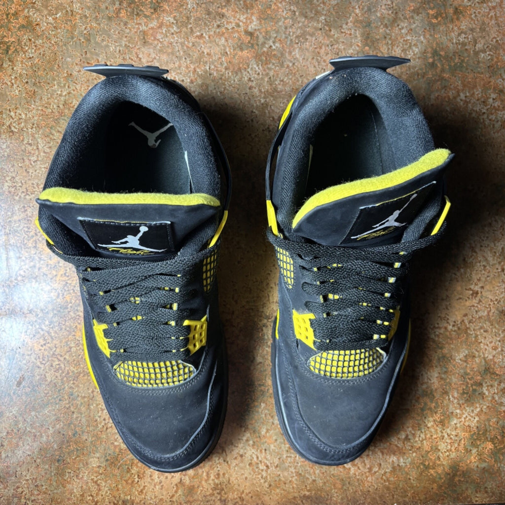 Air Jordan 4 Retro Thunder Sneakers Mens 12 Black Yellow Casual Shoes DH6927-017