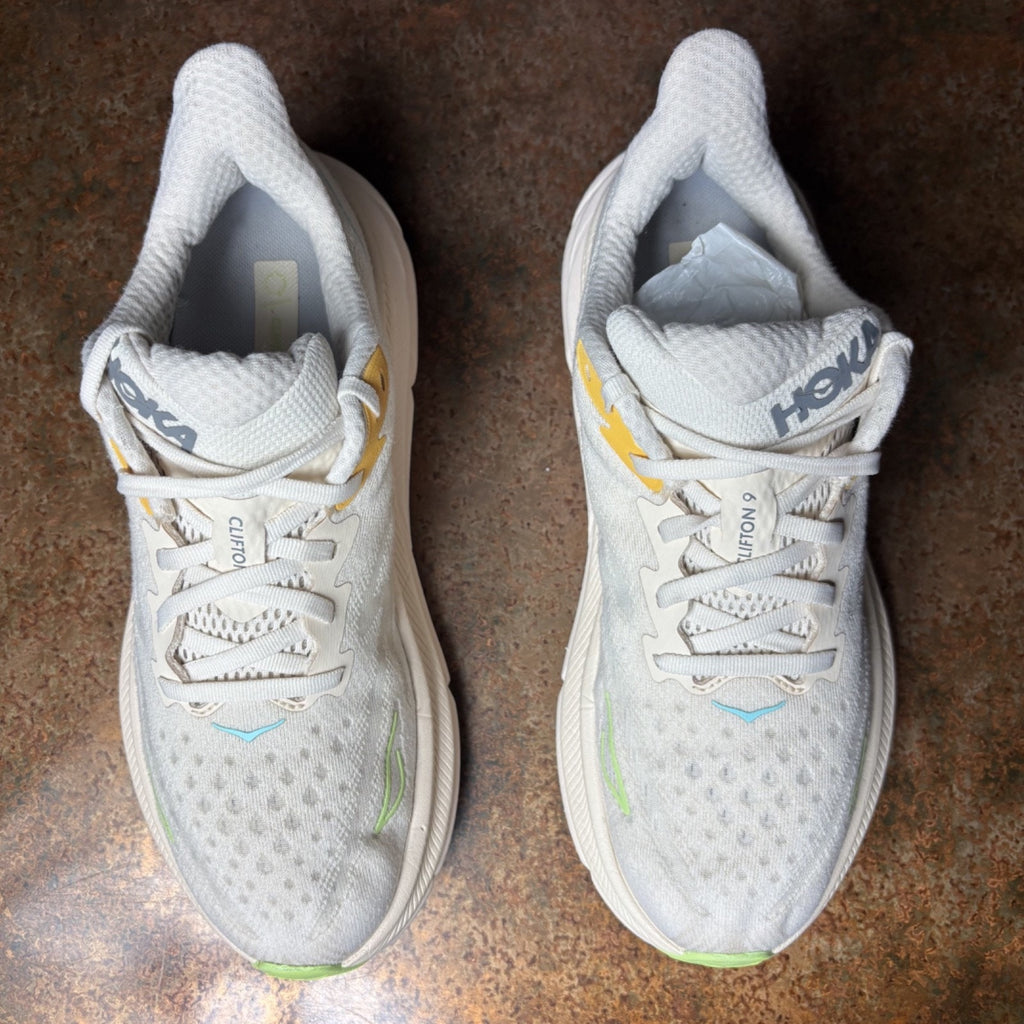 Hoka One One Clifton 9 Shoes Womens Size 8.5 Beige Running Athletic Gym Sneakers